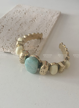 法式小众设计AB天河石拼色中古复古气质重工手镯手环女