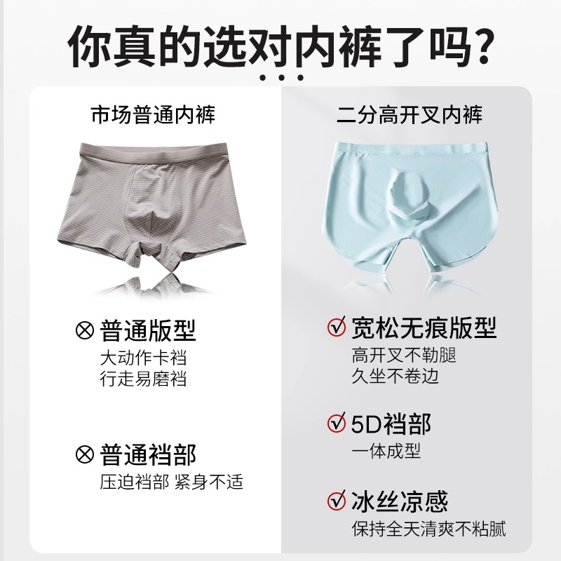 男士5D大囊袋冰丝短裤无痕超薄面膜内裤性感平角裤一片式速干短裤 - 图2