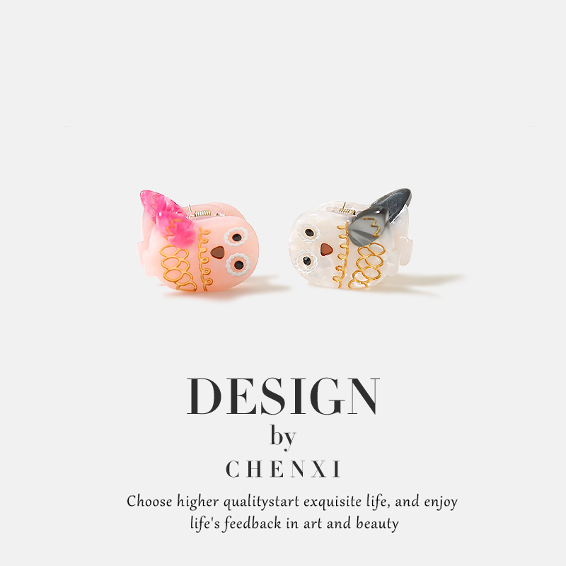 萌趣可爱ins猫头鹰迷你小抓夹百搭卡通醋酸侧边碎发夹儿童头饰 - 图0