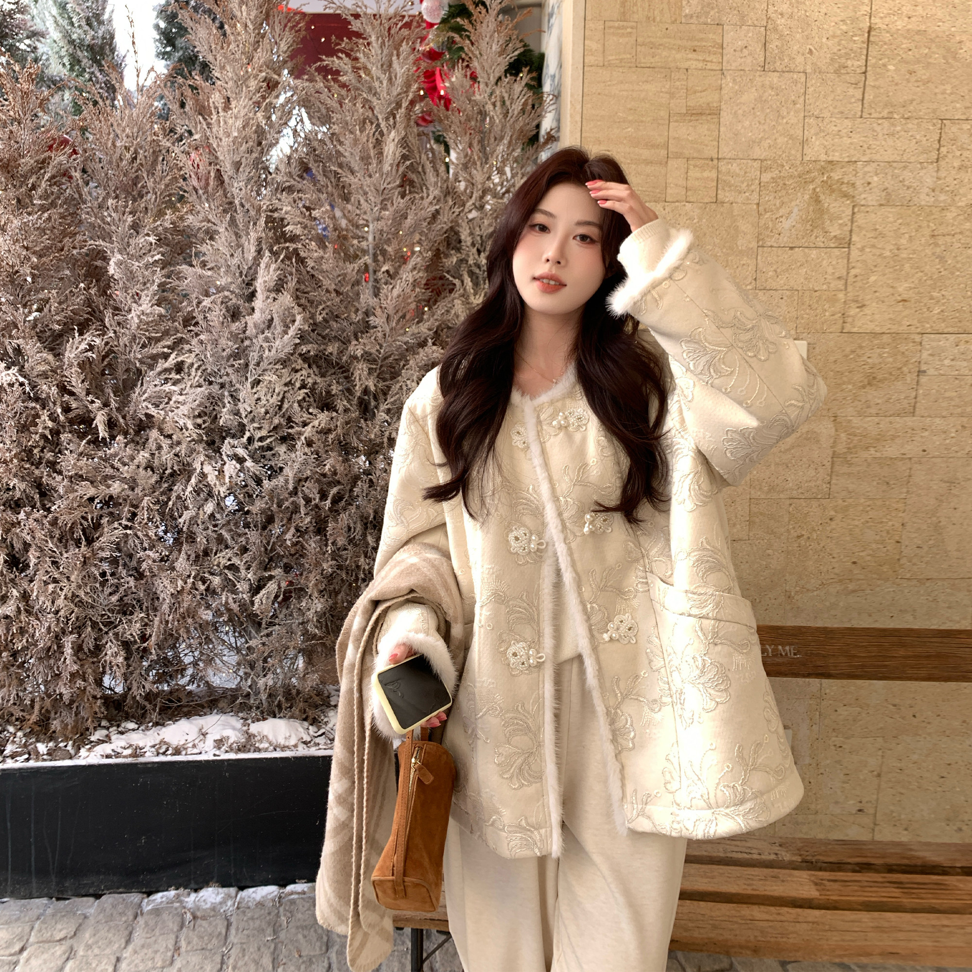 NAZ那子大码冬季真水貂毛刺绣新中式国风胖mm羽绒内胆洋气外套女,淘宝优惠券,粉丝福利购,淘宝优惠卷