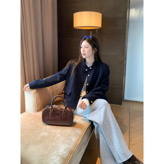 NAZ那子大码早秋编织粗花呢精致小香立领显瘦胖mm气质夹克外套女