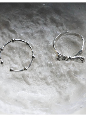 韩国博主yrim同款结豆豆开口戒指蝴蝶结精致简约叠戴可调节指环