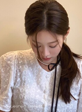 韩国小众设计小香风复古蝴蝶结珍珠项链女锁骨链颈链混搭复古y2k