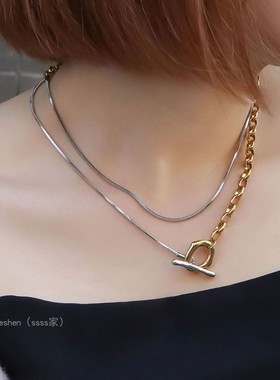 日系ins风金属项链链条设计小众高级感锁骨链配饰OT扣长款项链女