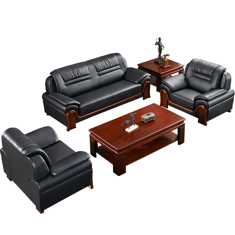 老板办公室沙发商务 接待会客三人位茶几组合套装休闲真皮沙发 - 图3