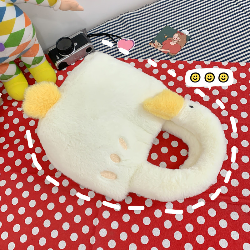 可爱大白鹅包包2025新款单肩包女毛绒托特包日系lolita纯色手提包,淘宝优惠券,粉丝福利购,淘宝优惠卷