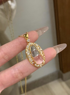 「金福豆」天然冰种水沫玉吊坠项链女款925纯银镀金镶嵌新中式风