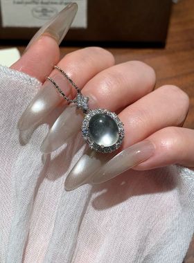 「冰灵星辰」天然水沫玉蛋面吊坠项链925纯银女款轻奢小众送礼