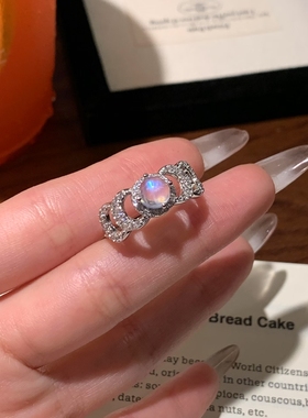 蓝月少女！天然月光石纯银戒指