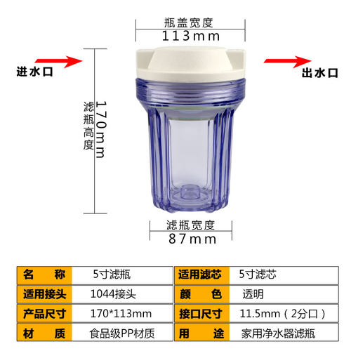 5寸2分加厚防爆透明瓶净水器滤壳演示机滤瓶滤筒PP棉活性炭通用 - 图0
