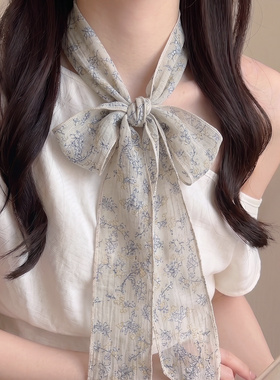 棕色波点春夏薄款高级感丝巾项链