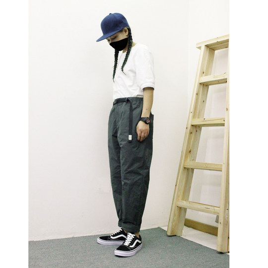 男款夏季日系潮流复古机能速干宽松薄款九分工装锥形裤微锥哈伦裤