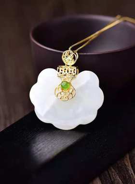 挂件925银镶嵌碧玉情侣平安锁