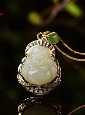 佛公项链镶钻证书玉吊坠