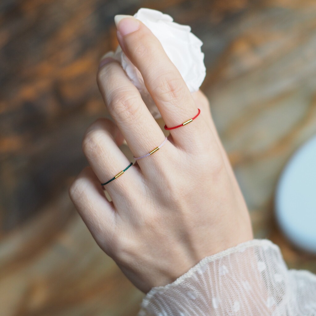 Adjustable hand-woven red rope ring ring 999 pure gold one-word ring transfer beads gift for men and women couples
