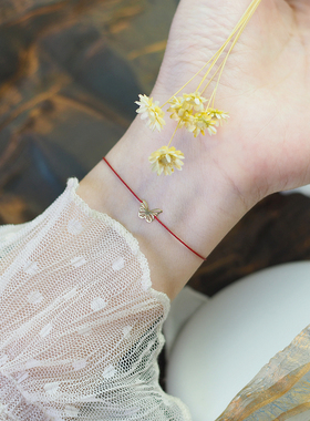 本命年红绳手链18K真金蝴蝶手链细手绳男女情侣礼物洋气百搭