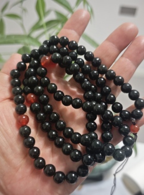精只天然和田玉黑青玉吊坠链男女款黑玉圆珠108颗卡8手链项链念珠