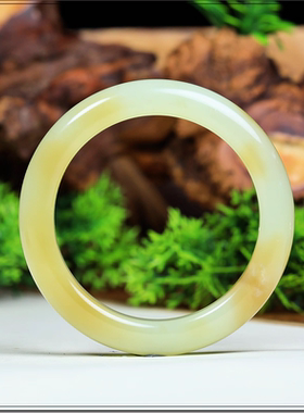 天然精品和田玉镯子新疆糖青白玉手镯女款正圈细润放漏R29