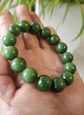 老料天然捡漏俄料老碧玉佛珠手链手串菠菜绿手链气质珍藏品无裂14