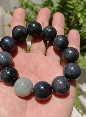 天然精品和田玉青花籽料18mm豪华大气圆珠手串男士手链佛珠手串