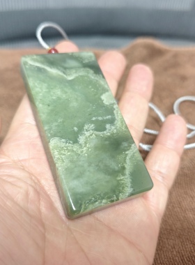 天然和田玉青海料意境无事牌吊坠挂件无裂海浪自然天成手把件正品