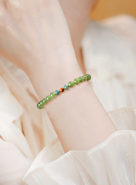 天然老料和田玉青玉手链玉石女款