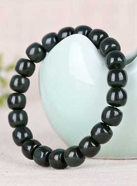 貔貅手串老型珠墨玉和田玉青玉