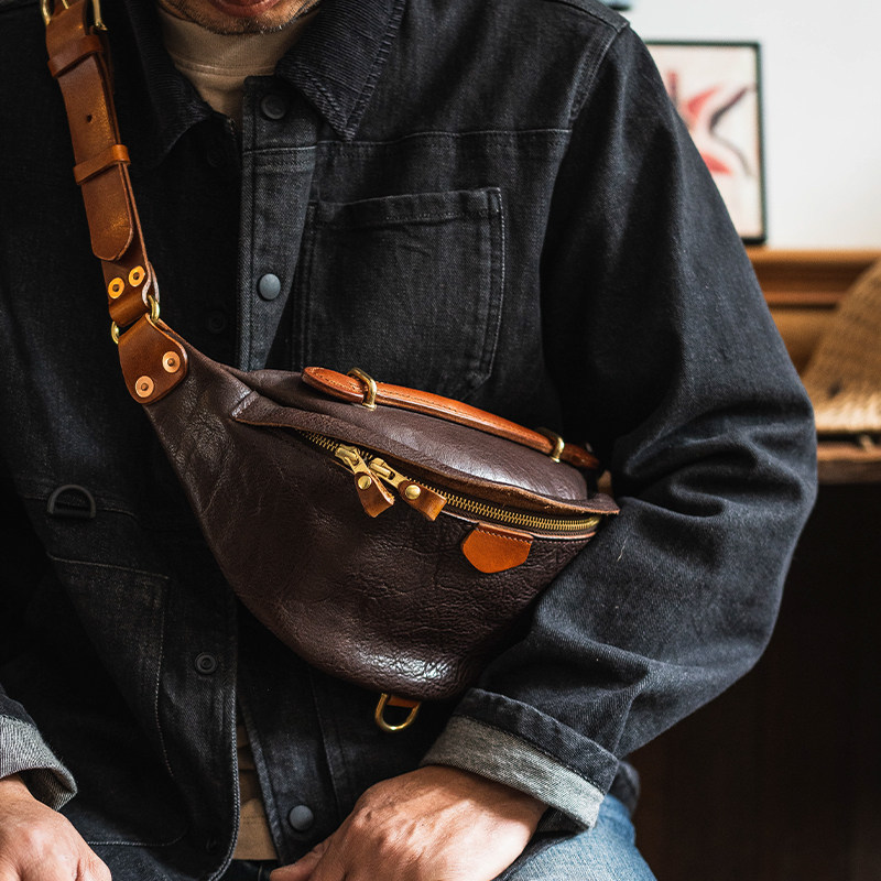 牛爷！阿美咔叽重工单肩包男复古街头机车腰胸包大容量真皮斜跨包,淘宝优惠券,粉丝福利购,淘宝优惠卷