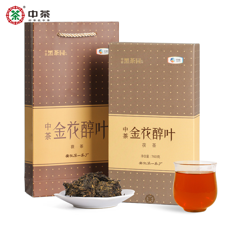 中茶百年木仓湖南安化黑茶金花茯砖茶金花醇叶760g中粮出品益阳茶 - 图0