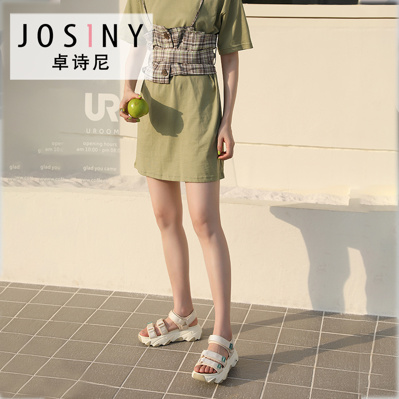 卓诗尼旗舰店卓诗尼夏新款运动厚底松糕平底凉鞋温柔仙女百搭魔术贴沙滩鞋1