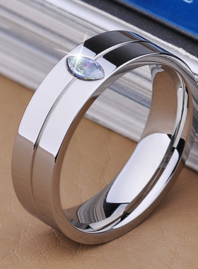 戒指个性霸气光面镶钻钛钢包邮