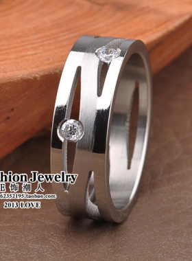 记忆裂痕时尚镶钻戒指单个男士