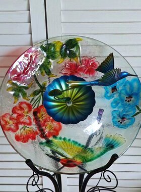 花园喂鸟器外贸手绘彩色玻璃