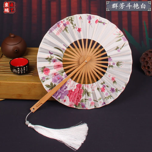 古典日式 360度旋转团扇圆形竹工艺扇便携随身风车扇和风扇子折扇 - 图2