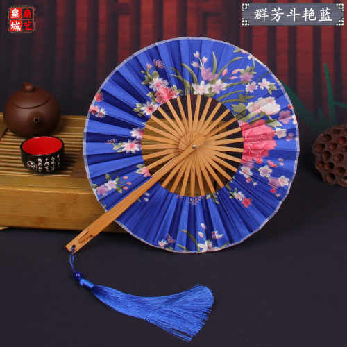 古典日式 360度旋转团扇圆形竹工艺扇便携随身风车扇和风扇子折扇 - 图0