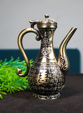 金属百福酒具酒壶酒杯套装家居怀旧白酒杯烈酒杯创意中式古典摆件