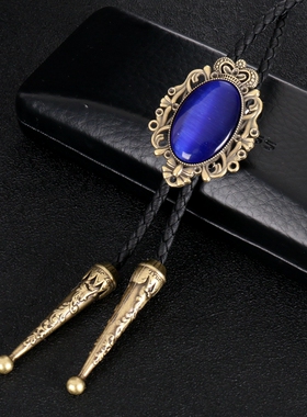 欧美牛仔复古bolo tie金属猫眼石时尚领带可调节卡扣项链衬衫配饰