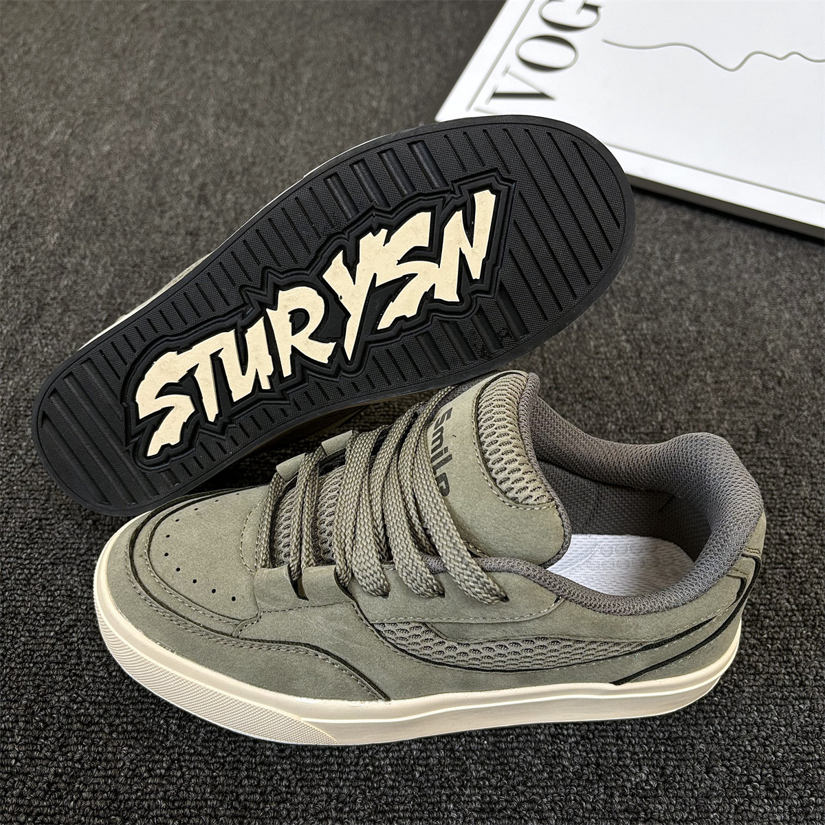 原创美式复古小众米绿色面包鞋男鞋2025冬季新款潮流厚底休闲板鞋,淘宝优惠券,粉丝福利购,淘宝优惠卷