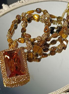 天然虎眼石项链女款苏丹石毛衣链小众设计感高级轻奢气质百搭
