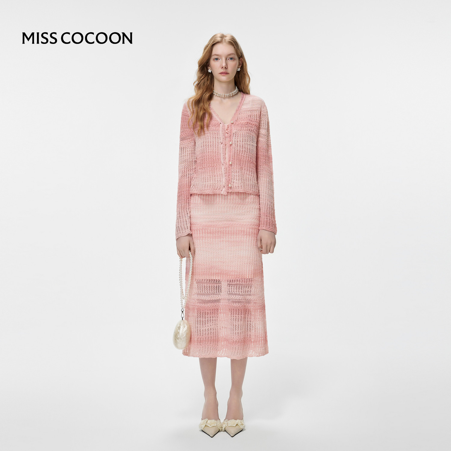 MISSCOCOON可可尼吊带连衣裙女2026春季新款粉白渐变色毛衫套装,淘宝优惠券,粉丝福利购,淘宝优惠卷
