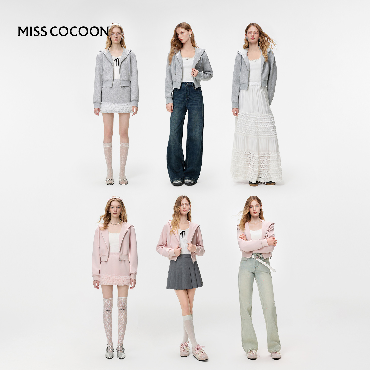 MISSCOCOON可可尼粉色连帽卫衣女2026春季新款运动风拼接棉质套装,淘宝优惠券,粉丝福利购,淘宝优惠卷