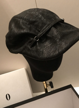 复古做旧气质PU皮质前进帽子女秋冬季2026新款日系街头画家贝雷帽