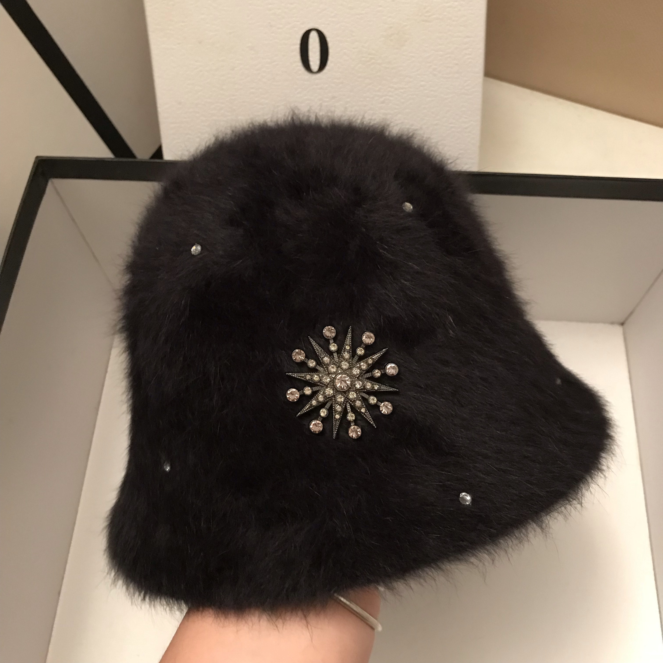 雪地帽渔夫帽兔毛黑色显脸小女秋冬大头围2025新款保暖帽子冬款潮,淘宝优惠券,粉丝福利购,淘宝优惠卷