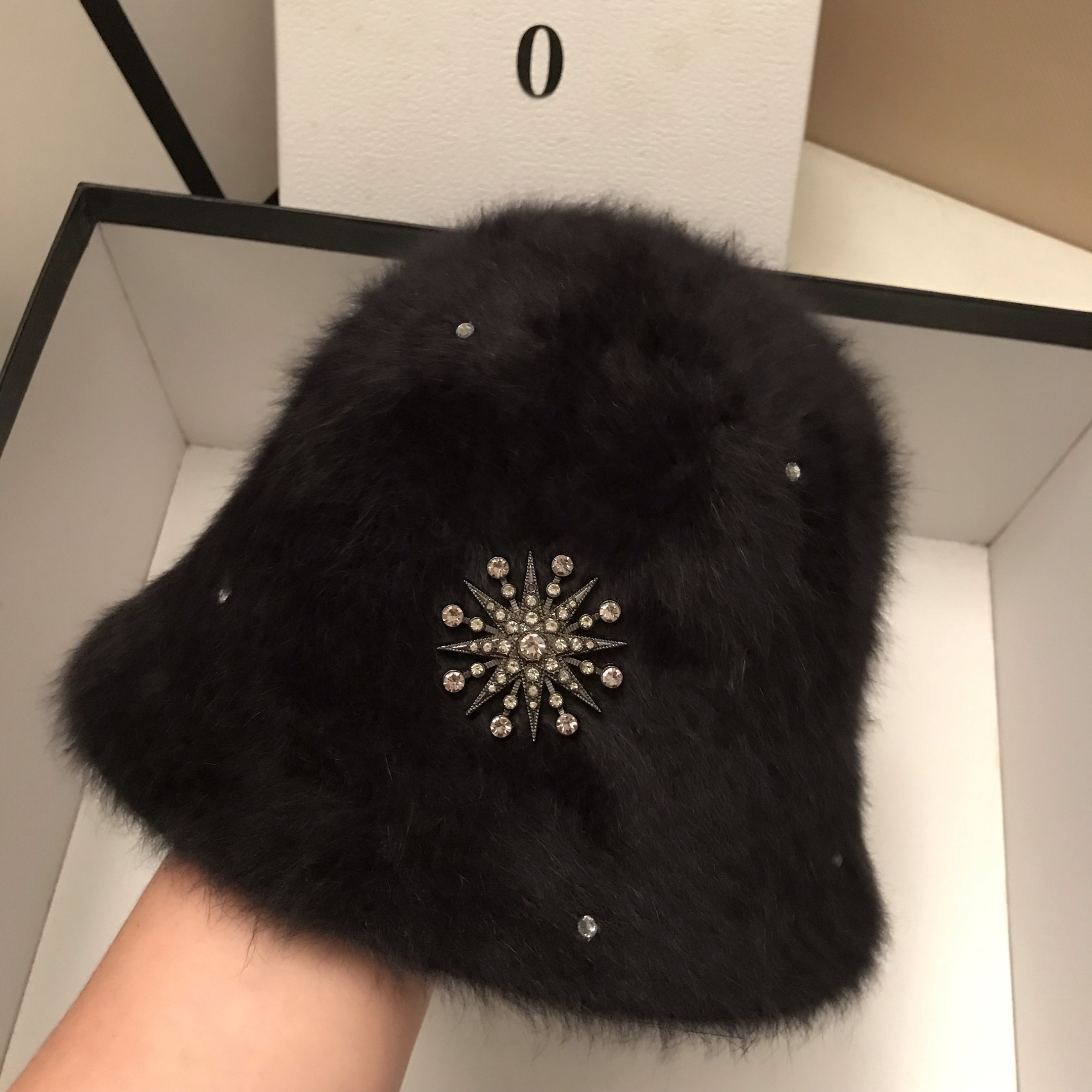 雪地帽渔夫帽兔毛黑色显脸小女秋冬大头围2025新款保暖帽子冬款潮,淘宝优惠券,粉丝福利购,淘宝优惠卷