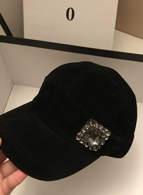 麂皮绒拼接皮帽檐棒球帽女秋冬百搭宽檐鸭舌帽显脸小大头围帽子潮