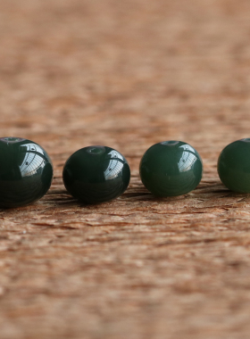 天然和田玉散珠一细青玉鼓珠