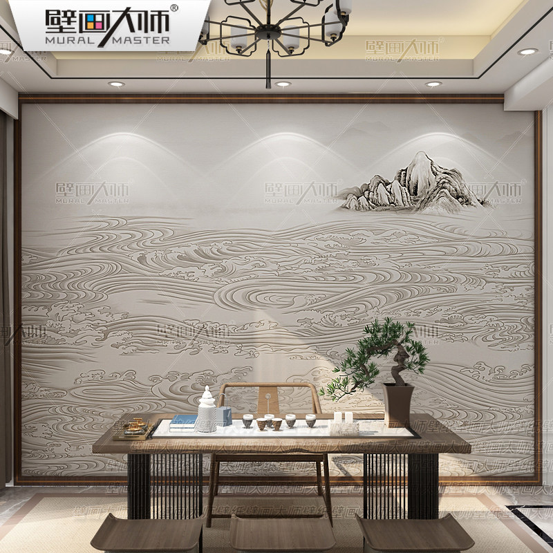 2023新中式壁布电视背景墙壁纸山水壁画客厅卧室沙发影视墙布轻奢_虎窝淘