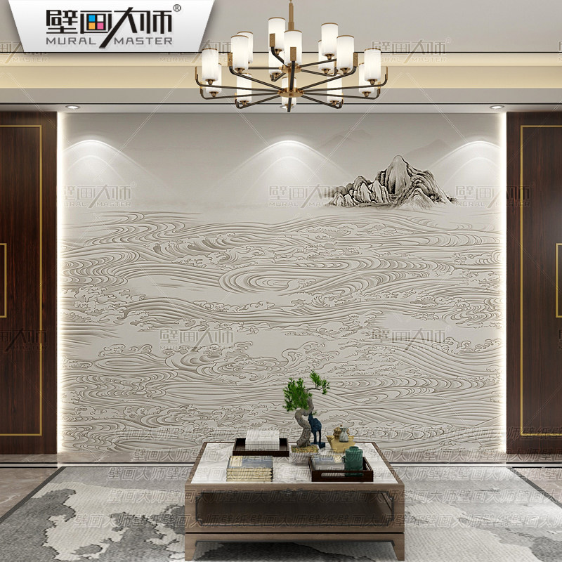2023新中式壁布电视背景墙壁纸山水壁画客厅卧室沙发影视墙布轻奢_虎窝淘