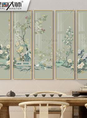 新中式客厅五联装饰画花鸟挂画