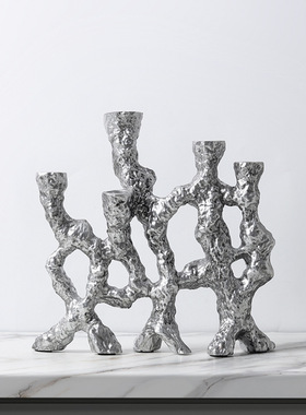 现代轻奢诧寂风树脂树根状网状烛台抽象异形几何摆件家居软装饰品